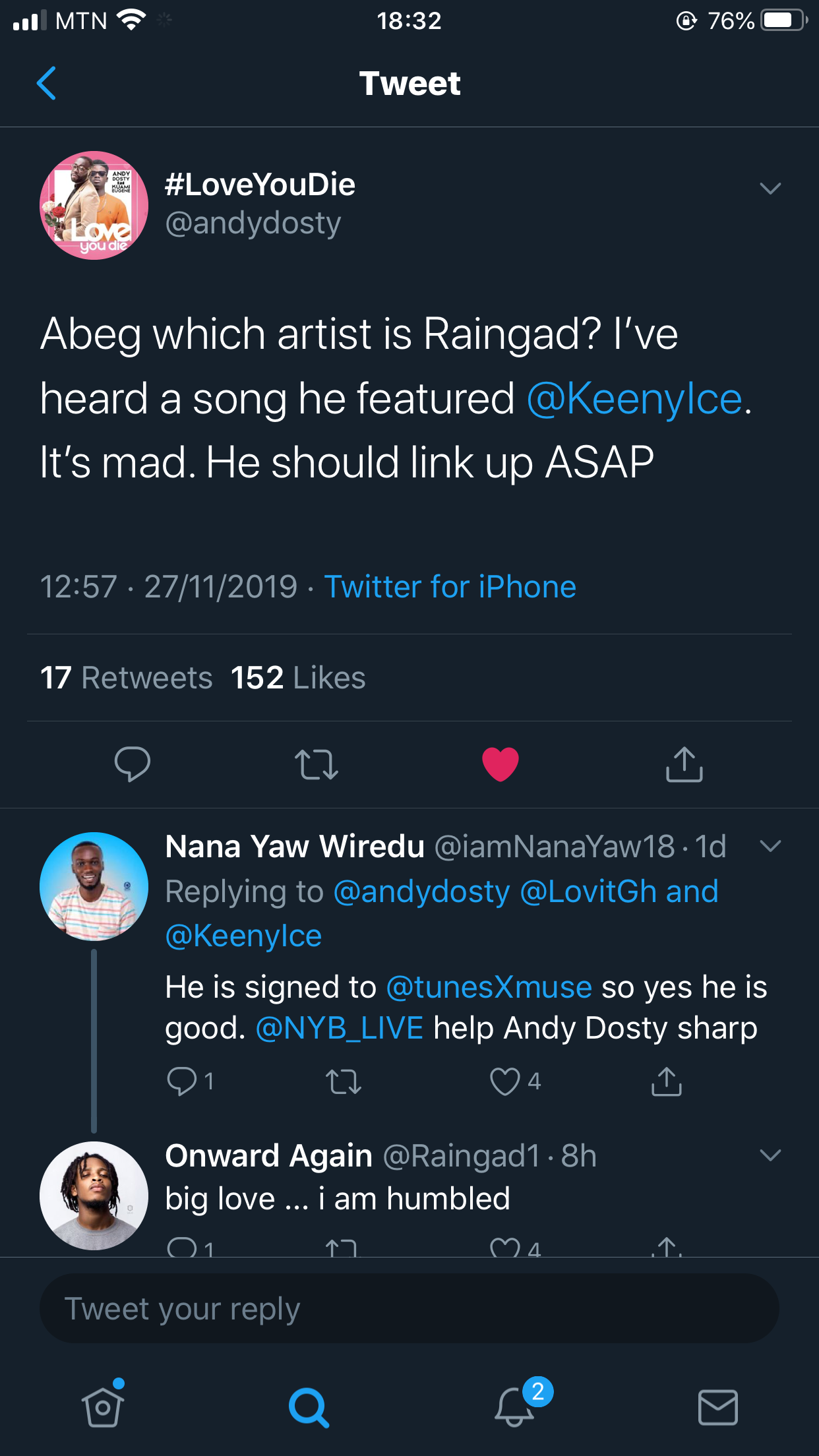 Ghanaian Disc Jokey and popular morning show host, Andy Dosty has endorsed Fast-rising Ghanaian artiste, Raingad’s Junction song.