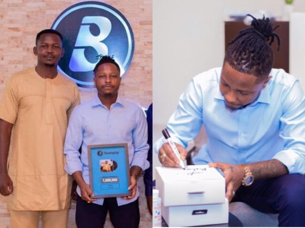 Kelvin Boy Receives Plaque For Hitting 1 Million Streams On Boomplay With His T.I.M.E EP