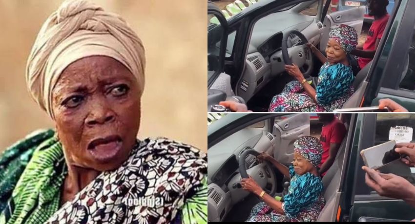 Actress Iya Gbonkan joyfully poses as she receives brand new car from a fan after N5m donation [VIDEO]