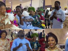 Double celebration as Adeniyi Johnson, Seyi Edun dedicate their twins in church on her 35th birthday