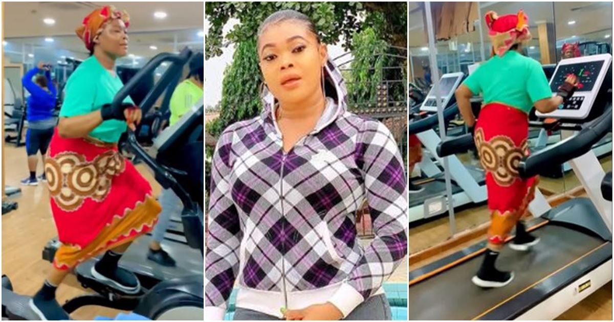 Ruby Ojiakor causes stir as she hits the gym in traditional attire -VIDEO