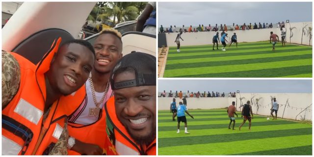 Victor Osimhen, Paul Onuachu play football with Peter Okoye in Banana Island, Lagos -VIDEO