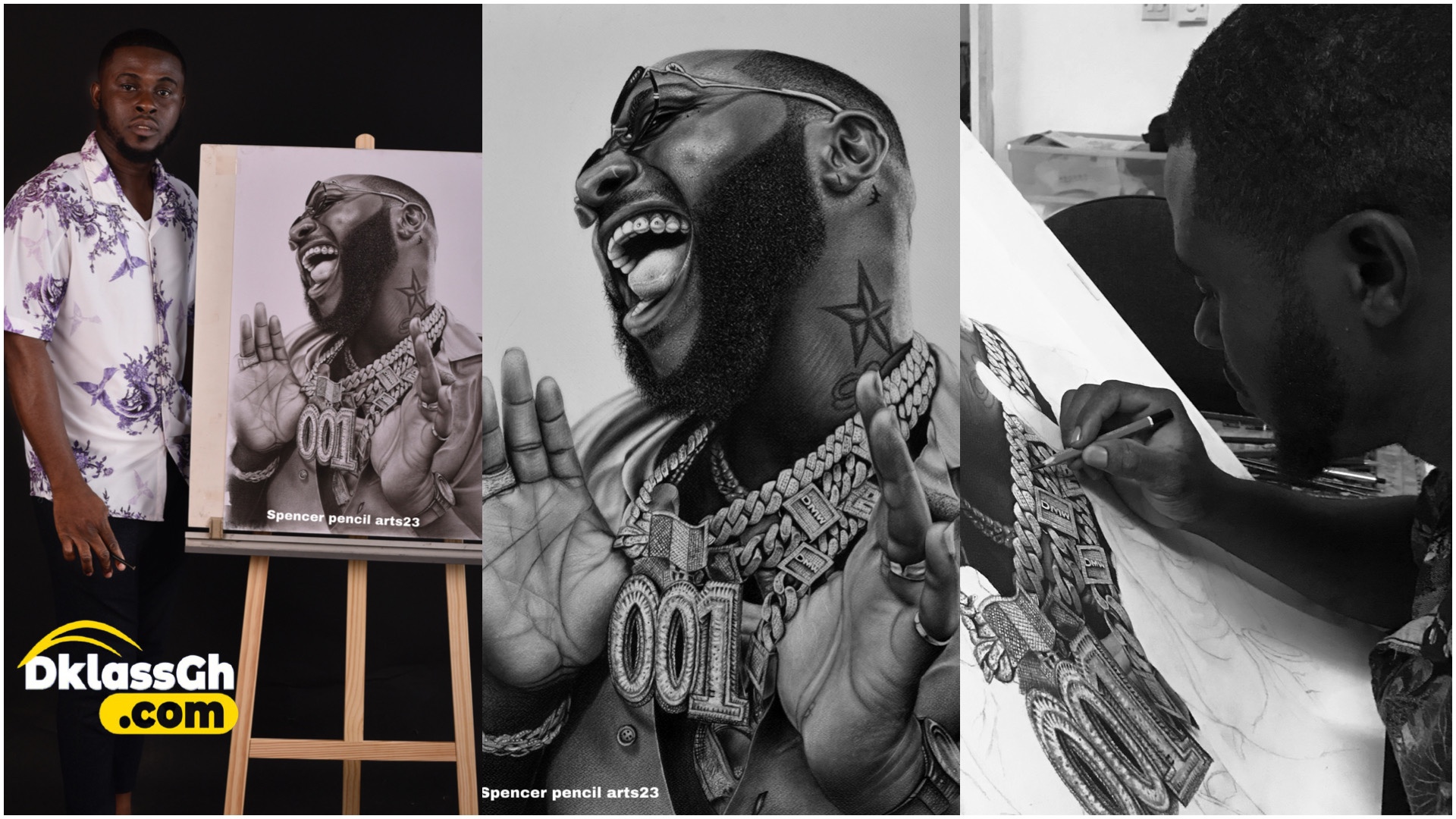 Ghanaian Pencil artist, Spencer Art makes great drawing of Davido with just pencils (See Photos)