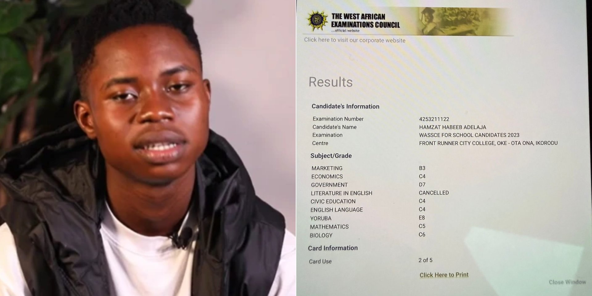 Peller’s old WAEC result